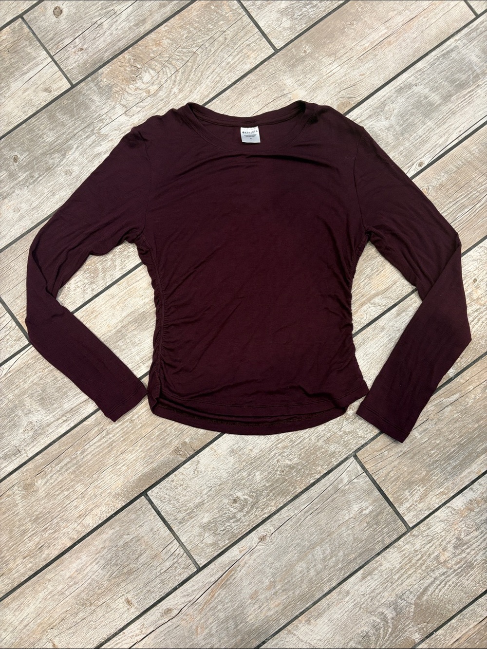 Athleta Burgundy With Ease Cinch Rib Top Long Sleeve Crew Top